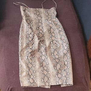 Revolve - Ena Pelly Beige Snake Print Midi Dress